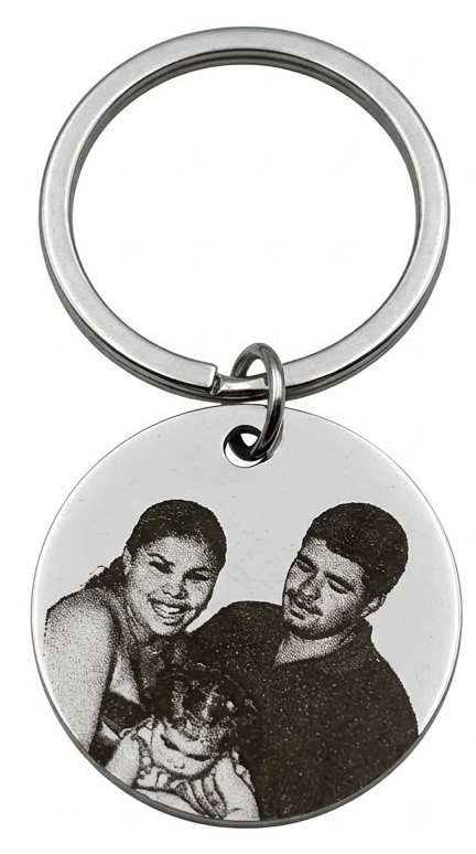 Chaveiro redondo em aço com gravação de foto, 2,5x2,5cm